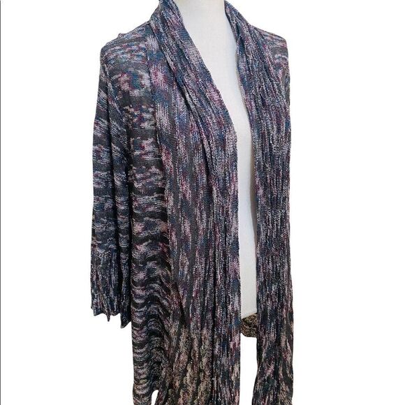 Ball of Cotton Handloomed in USA variegated yarn draped bell sleeve cardigan - Picture 3 of 13